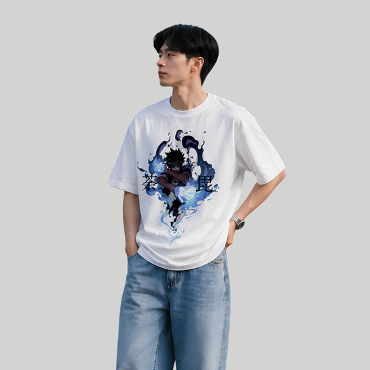 Blue Flame Sorcerer Oversized T-Shirt – White