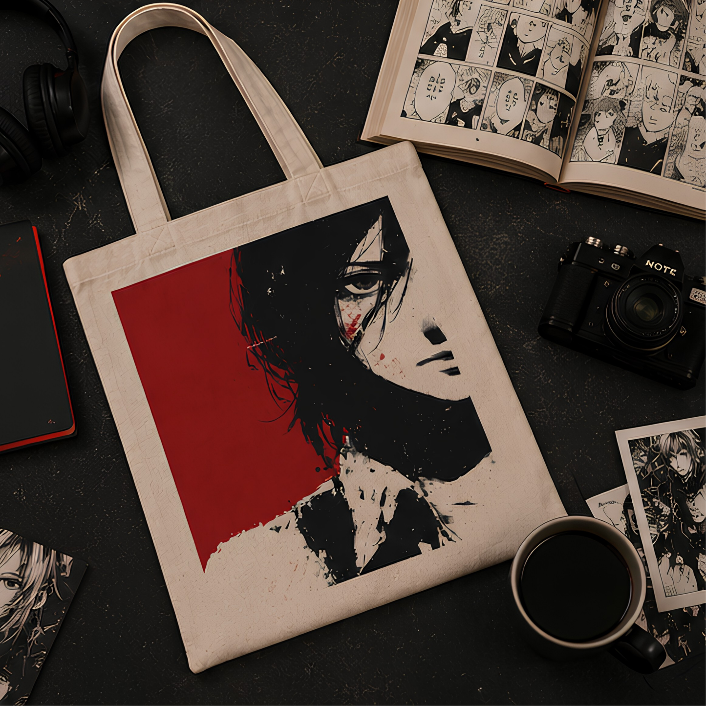 Monochrome Anime Premium Canvas Tote Bag