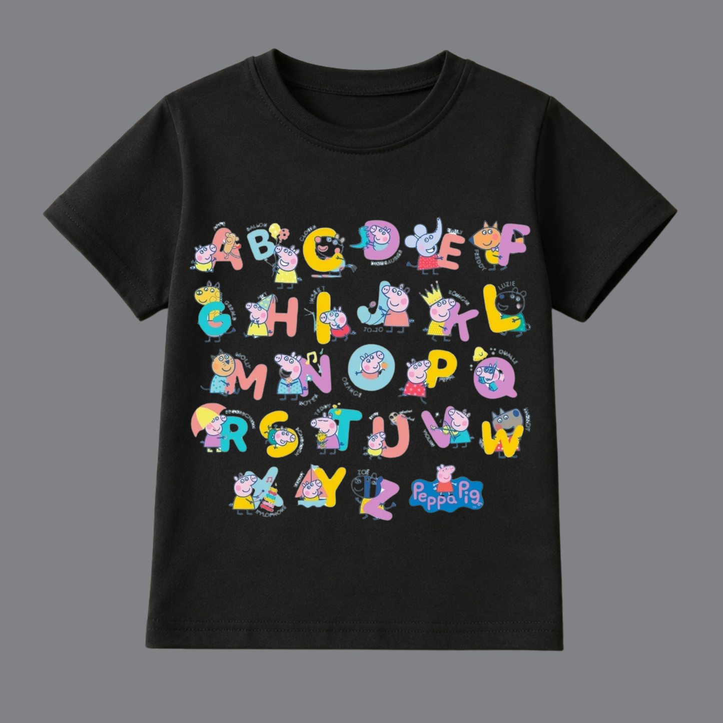 Peppa Pig Alphabet Kids T-Shirt – Black