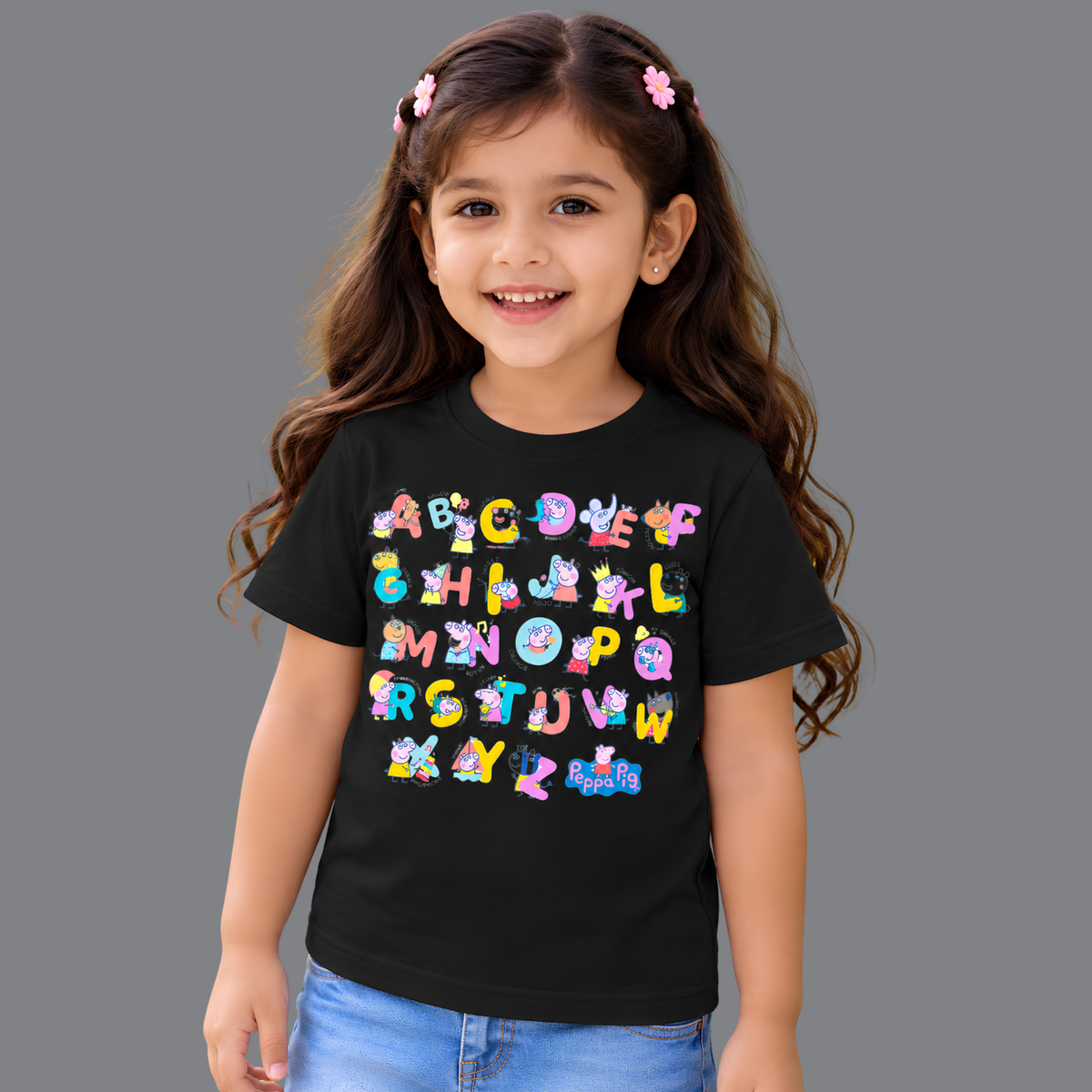 Peppa Pig Alphabet Kids T-Shirt – Black