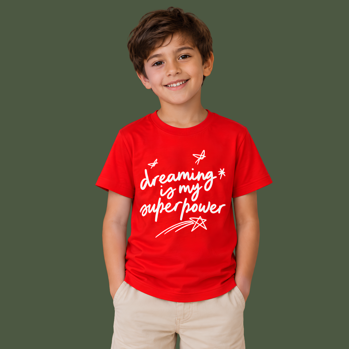 Dreaming Is My Superpower Kids T-Shirt – Red