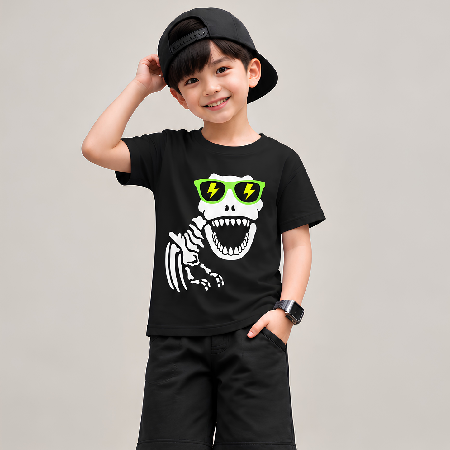 Dino Shades Kids T-Shirt – Black