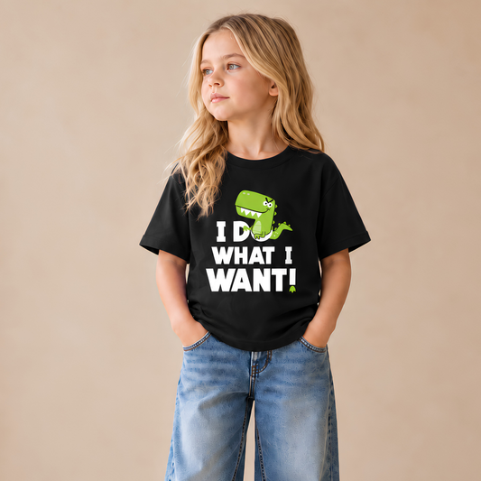 I Do What I Want Dino Kids T-Shirt – Black
