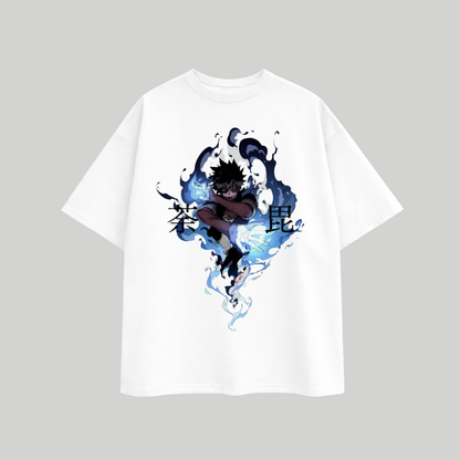 Blue Flame Sorcerer Oversized T-Shirt – White