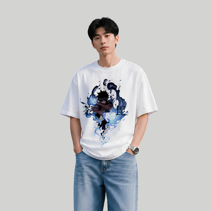 Blue Flame Sorcerer Oversized T-Shirt – White
