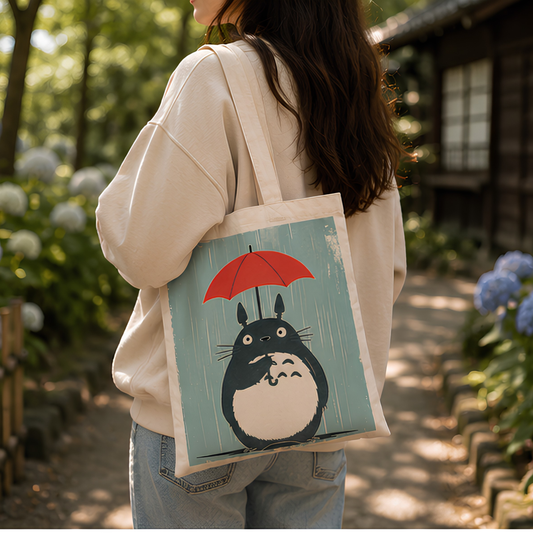Rainy Totoro Premium Canvas Tote Bag