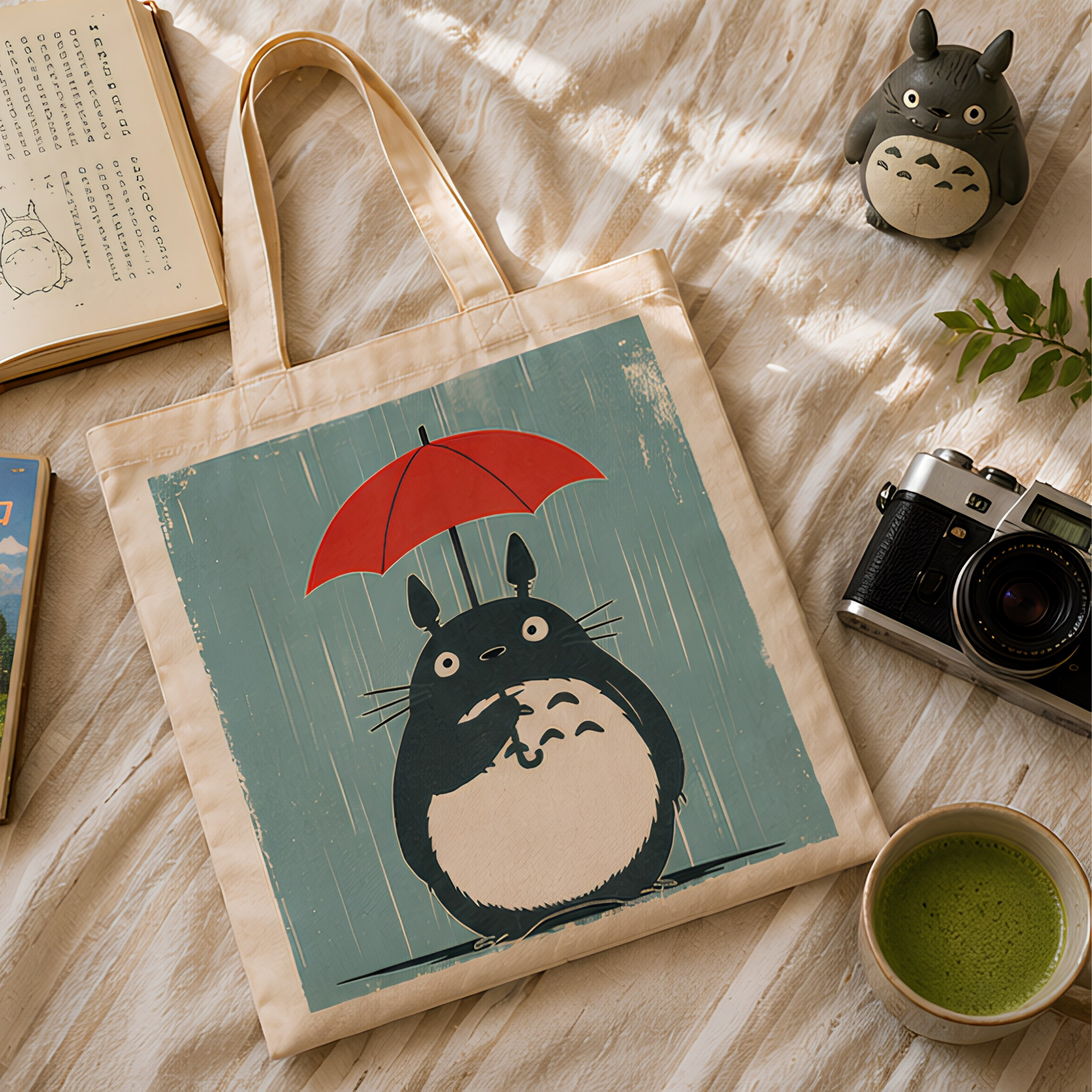 Rainy Totoro Premium Canvas Tote Bag
