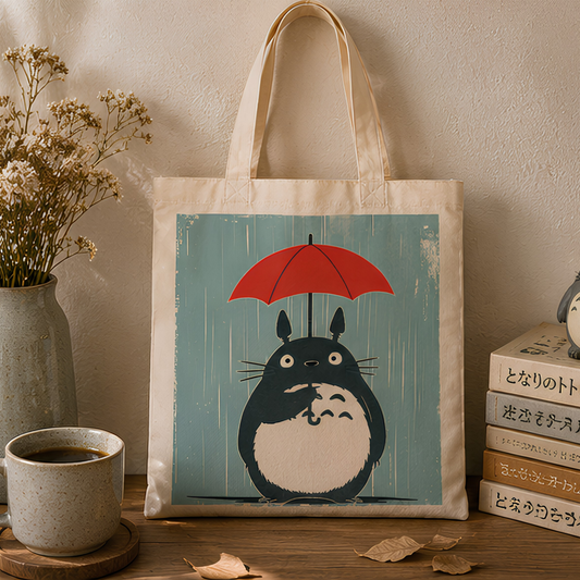 Rainy Totoro Premium Canvas Tote Bag