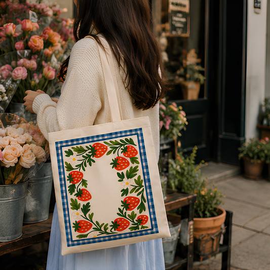 Strawberry Meadow Premium Canvas Tote Bag