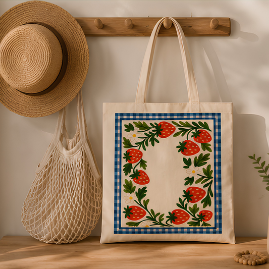 Strawberry Meadow Premium Canvas Tote Bag
