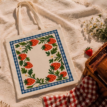 Strawberry Meadow Premium Canvas Tote Bag