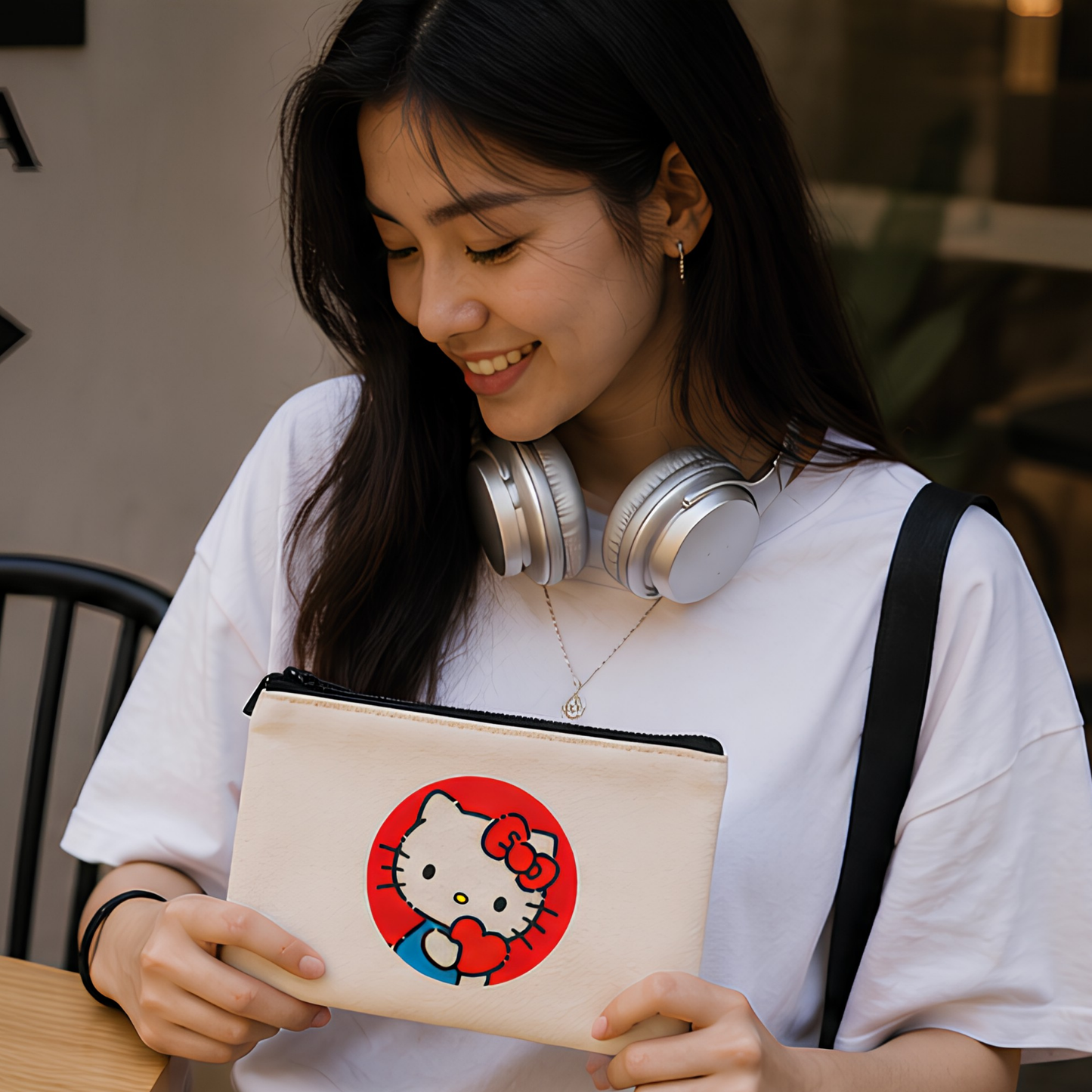 Kitty Heart Canvas Pouch