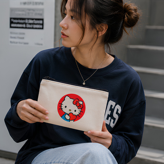 Kitty Heart Canvas Pouch